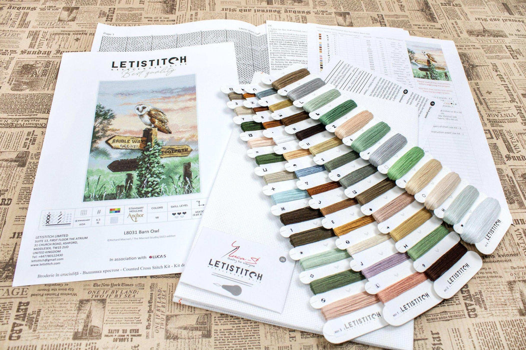 Cross Stitch Kit LetiStitch - Barn Owl, L8031 Cross Stitch Kits - HobbyJobby