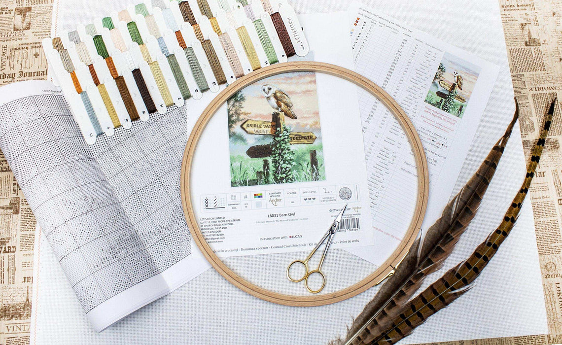 Cross Stitch Kit LetiStitch - Barn Owl, L8031 Cross Stitch Kits - HobbyJobby
