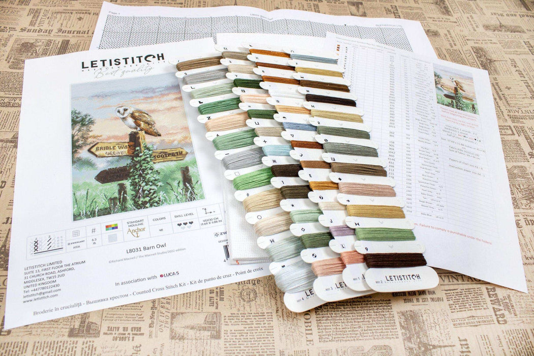 Cross Stitch Kit LetiStitch - Barn Owl, L8031 Cross Stitch Kits - HobbyJobby