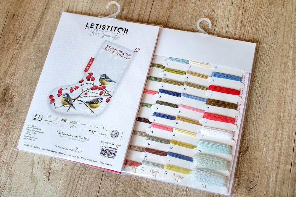 Cross Stitch Kit LetiStitch - Blue tits Stocking, Leti949 - HobbyJobby