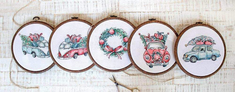 Cross Stitch Kit LetiStitch - Christmas Retro Cars / Kit of 5, Leti965 - HobbyJobby