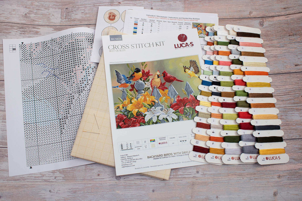 Cross Stitch Kit Luca-S - Backyard Birds with Daylilies, BU5024 Cross Stitch Kits - HobbyJobby