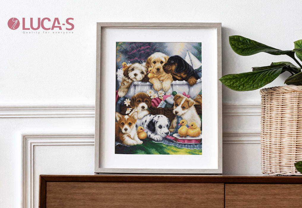 Cross Stitch Kit Luca-S - Bath Time Pups, BU5025 Cross Stitch Kits - HobbyJobby