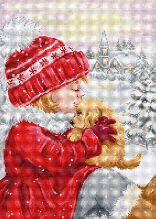 Cross Stitch Kit Luca-S - Girl Kissing Puppy, BU5027 Cross Stitch Kits - HobbyJobby