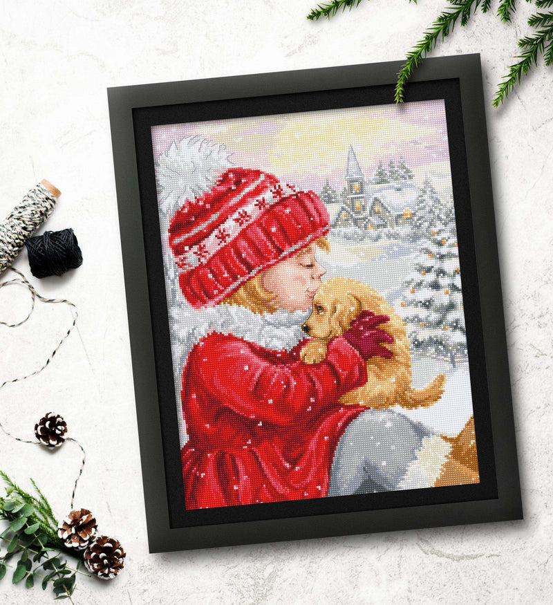 Cross Stitch Kit Luca-S - Girl Kissing Puppy, BU5027 Cross Stitch Kits - HobbyJobby