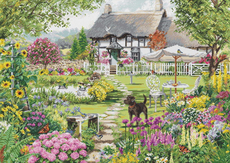 Cross Stitch Kit Luca-S GOLD - Cottage Garden, B2412 Cross Stitch Kits - HobbyJobby