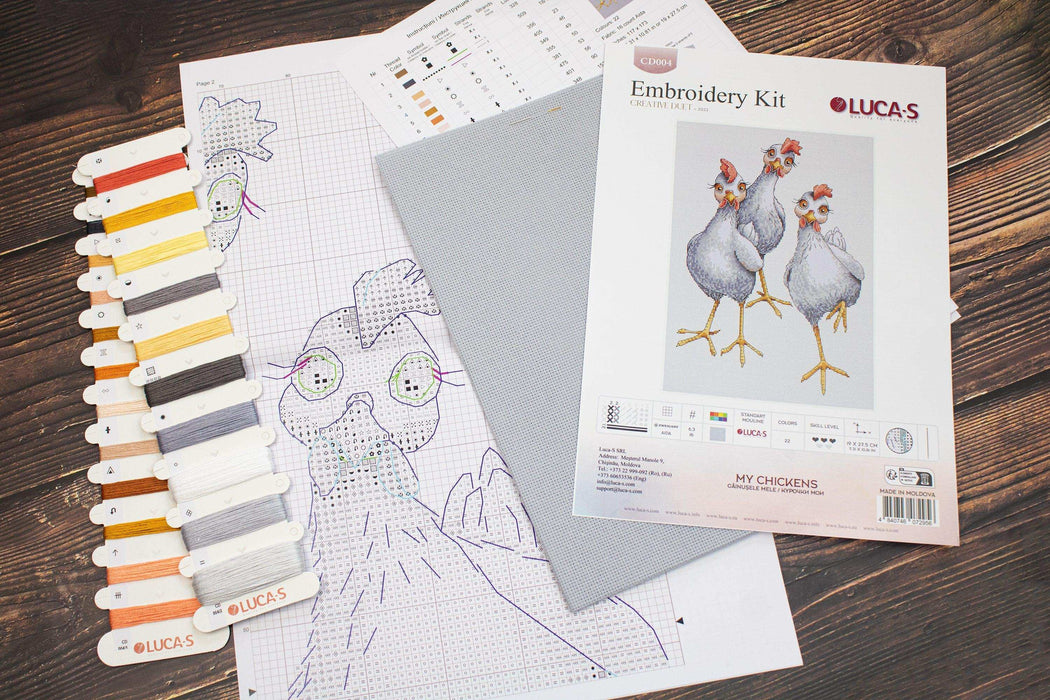 Cross Stitch Kit Luca-S - My chickens, CD004 Cross Stitch Kits - HobbyJobby