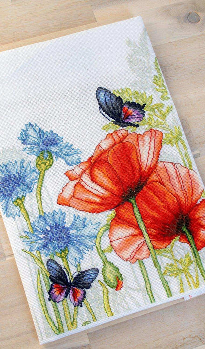Cross Stitch Kit Luca-S - Poppies and Butterflies, BU4018 - HobbyJobby