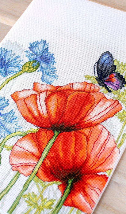 Cross Stitch Kit Luca-S - Poppies and Butterflies, BU4018 - HobbyJobby