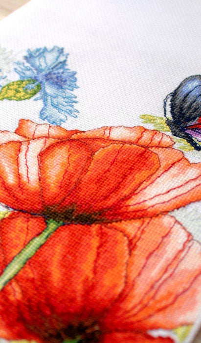 Cross Stitch Kit Luca-S - Poppies and Butterflies, BU4018 - HobbyJobby
