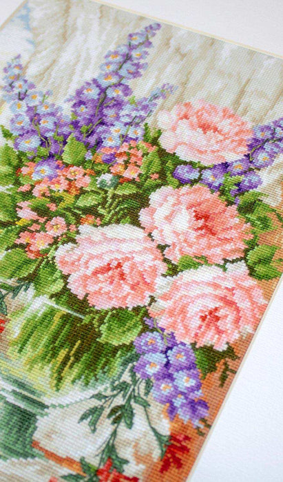 Cross Stitch Kit Luca-S - Roses and Delphiniums, BU4016 - HobbyJobby