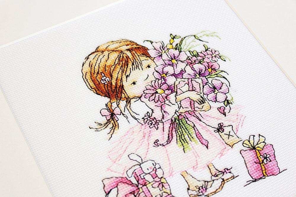 Cross Stitch Kit Luca-S - The Girl with Flowers and Gifts, B1055 - Luca-S