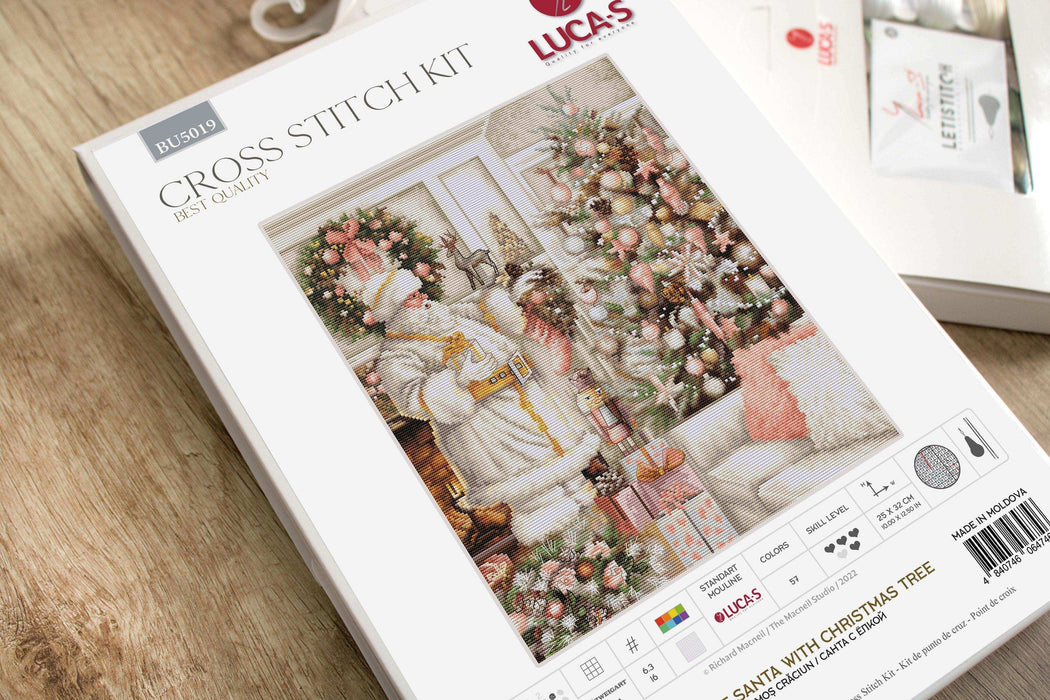 Cross Stitch Kit Luca-S - White Santa With Christmas Tree, BU5019 Cross Stitch Kits - HobbyJobby