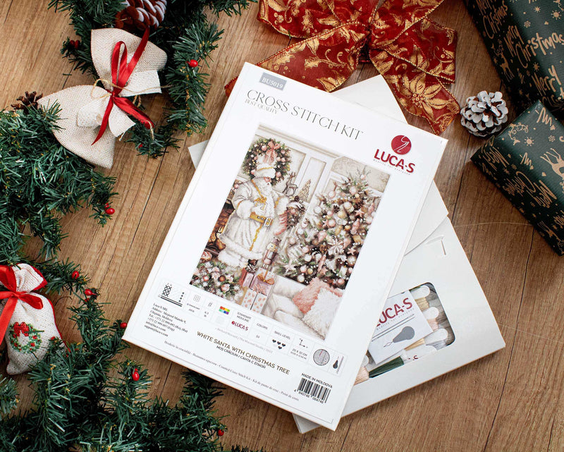 Cross Stitch Kit Luca-S - White Santa With Christmas Tree, BU5019 Cross Stitch Kits - HobbyJobby