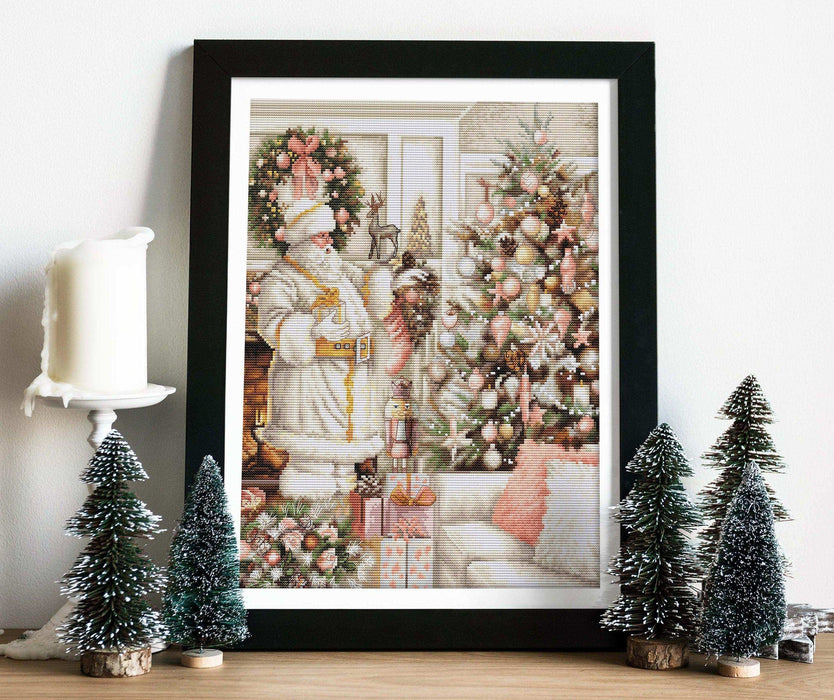 Cross Stitch Kit Luca-S - White Santa With Christmas Tree, BU5019 Cross Stitch Kits - HobbyJobby