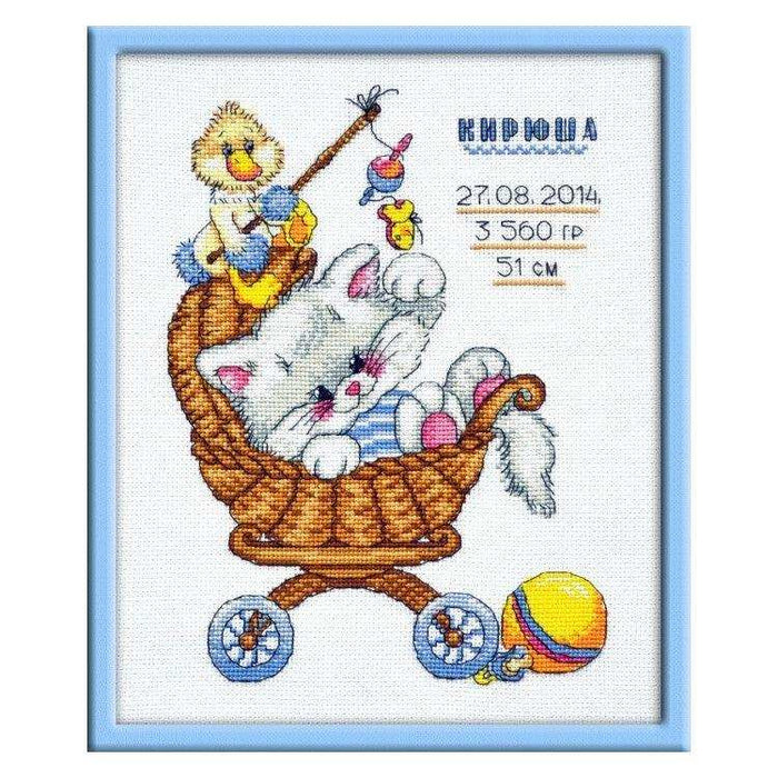 Cross Stitch Kit Oven - Birth Sampler Kitten, S708 Oven Cross Stitch Kits - HobbyJobby
