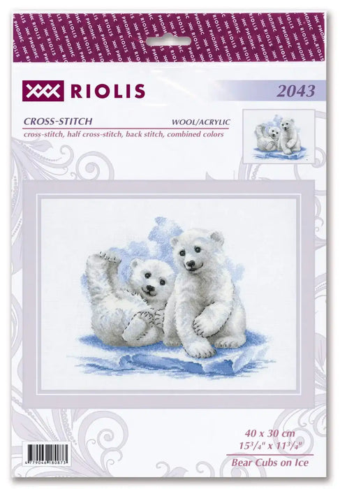Cross Stitch Kit Riolis - Bear Cubs on Ice, R2043 Cross Stitch Kits - HobbyJobby