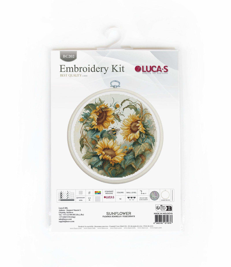Cross Stitch Kit with Hoop Included Luca-S - Sunflower, BC202 Cross Stitch Kits - HobbyJobby
