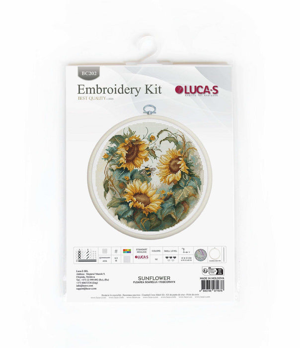 Cross Stitch Kit with Hoop Included Luca-S - Sunflower, BC202 Cross Stitch Kits - HobbyJobby