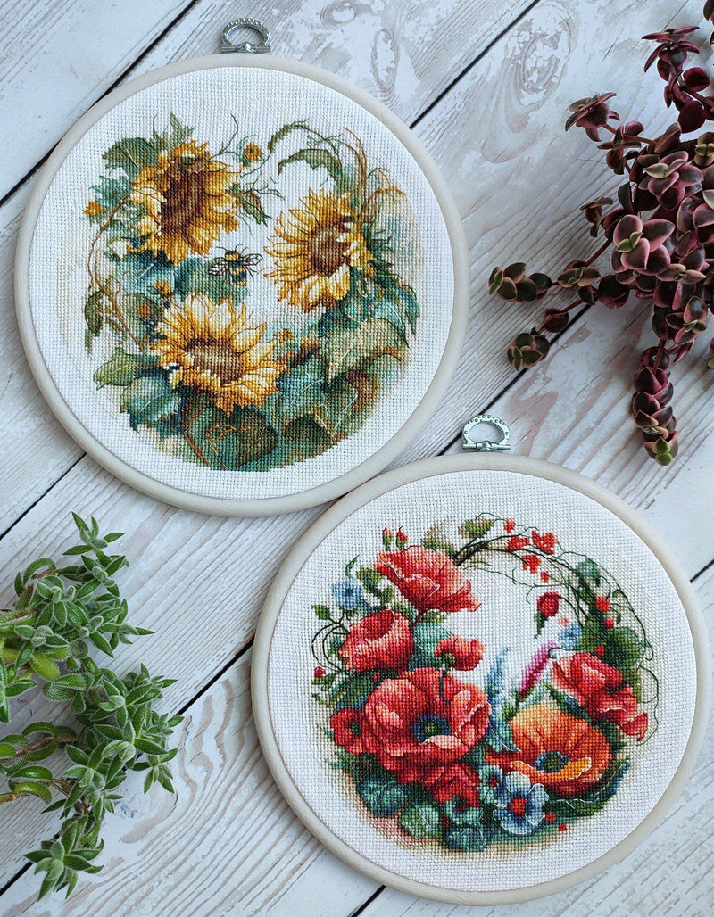 Cross Stitch Kit with Hoop Included Luca-S - Sunflower, BC202 Cross Stitch Kits - HobbyJobby