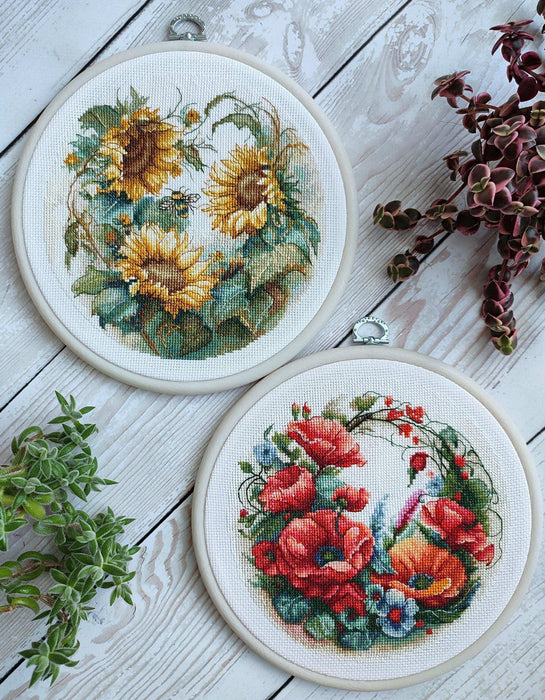Cross Stitch Kit with Hoop Included Luca-S - Sunflower, BC202 Cross Stitch Kits - HobbyJobby